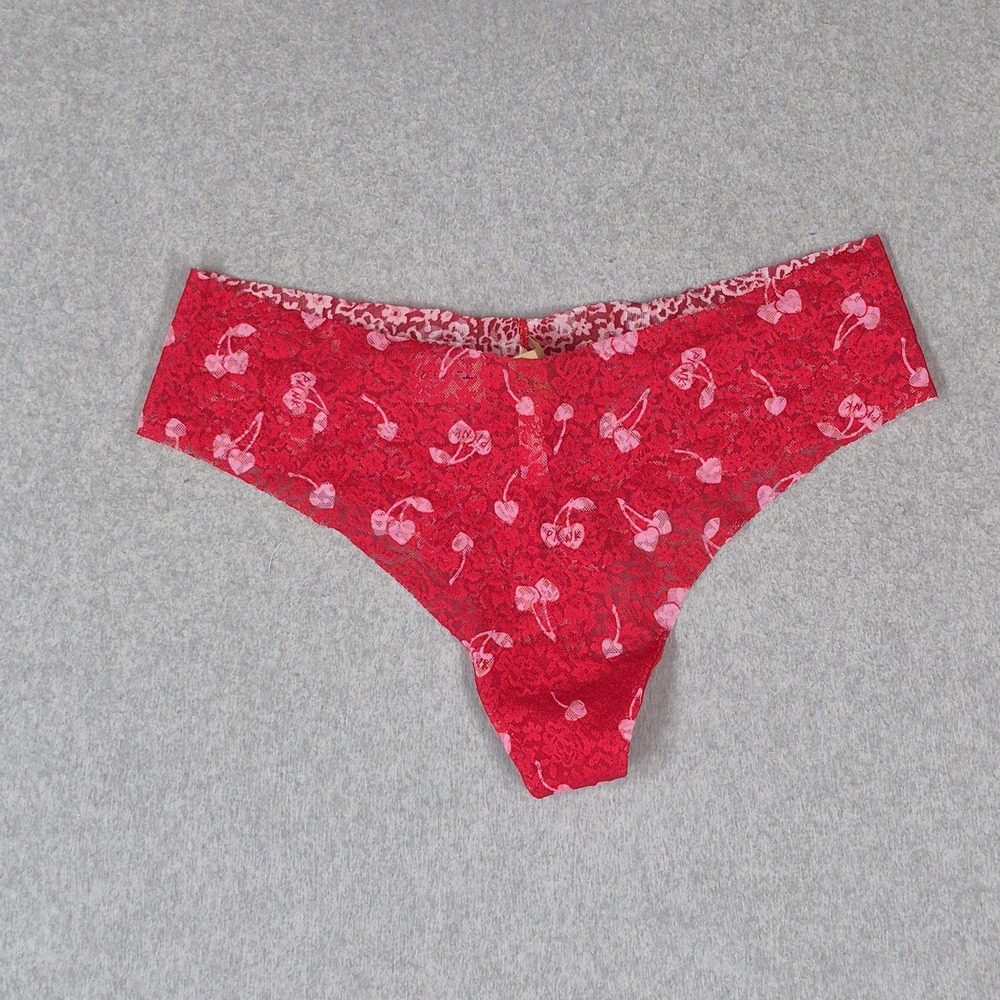 PINK Victoria's Secret Women Panty 2XL Red Floral Lace Cherry Cheeky NWT